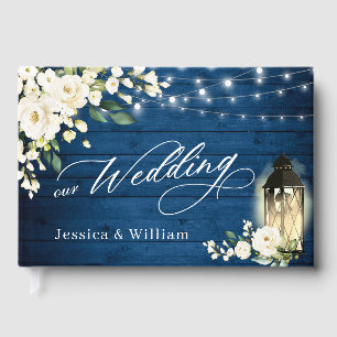 Weiße Rosen Blaue Holzlaterne PHOTO Hochzeit Gästebuch