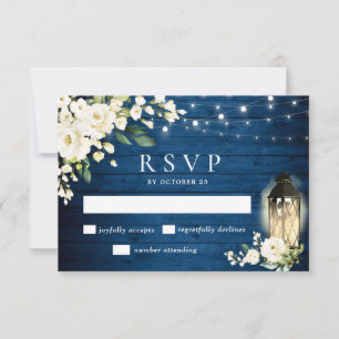 Weiße Rosen, blaue Holzlaternen-Hochzeit RSVP Karte