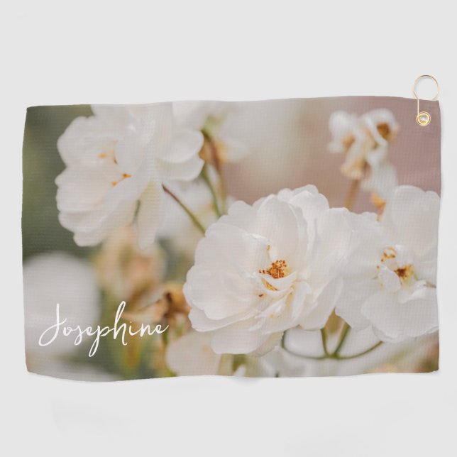 Weiße Rosen Blume botanisches Foto und Individuell Golfhandtuch (Horizontal)