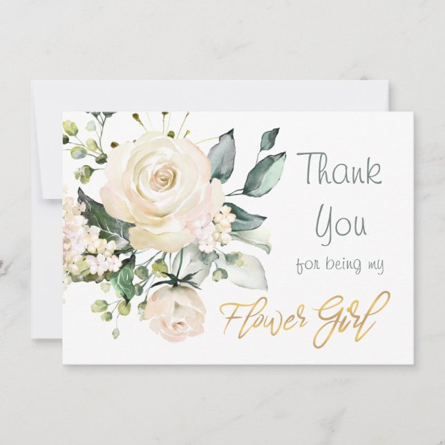 Weiße Rosen Blume Mädchen Danke Karte (Vorderseite)