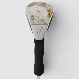 Weiße Rosen-Blumenfoto mit Monogramm und Namen Golf Headcover
