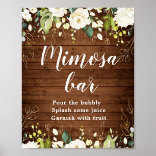 Weiße Rosen Blumengrün Mimosa Bar Sign Poster