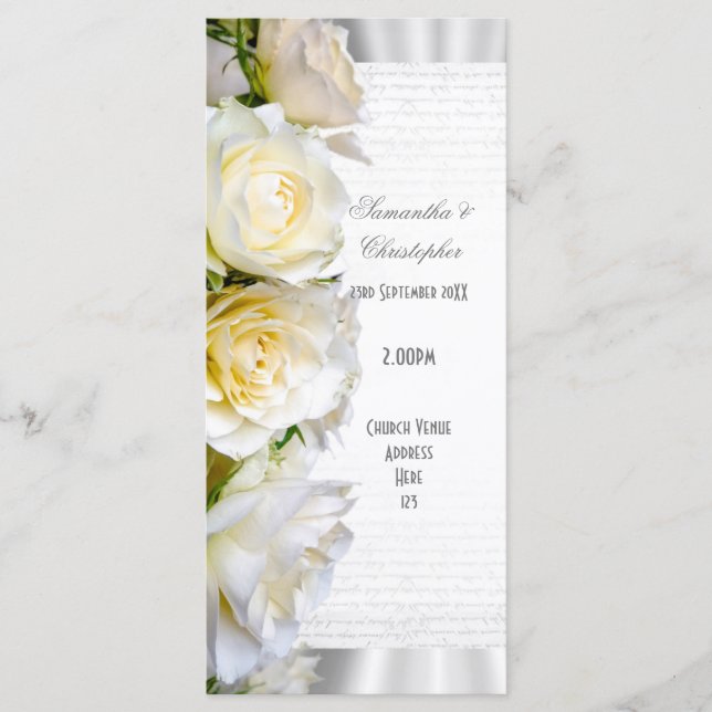 Weiße Rosen-Blumenkirche Hochzeitsprogramm Programm (Vorderseite)