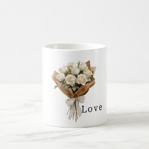Weiße Rosen Blumenstrauß der Liebe Kaffeetasse