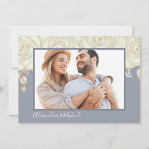 Weiße Rosen Dusty Blue Elegante Save The Date