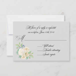Weiße Rosen Elegante Blumenhochzeit RSVP Karte