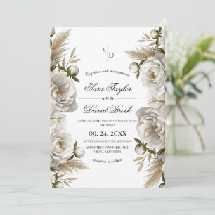 Weiße Rosen Elegante Boho-Hochzeit Einladung