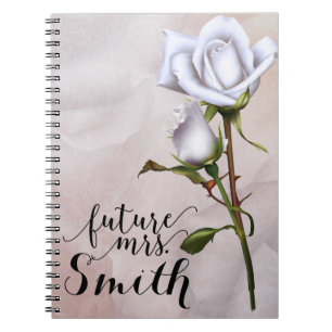 Weiße Rosen Elegante Shabby Chic Zukünftige Mrs. Notizblock