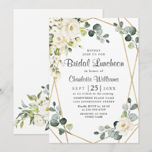 Weiße Rosen-Eukalyptus-Grün-Bridal-Luncheon Einladung