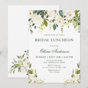 Weiße Rosen Floral Aquarell-BRIDGE-LUNCH Einladung