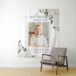 Weiße Rosen floral in Love Memory Foto Wandteppich
