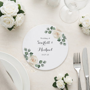 Weiße Rosen Frühlingsfloristik Romantische Hochzei Runder Pappuntersetzer