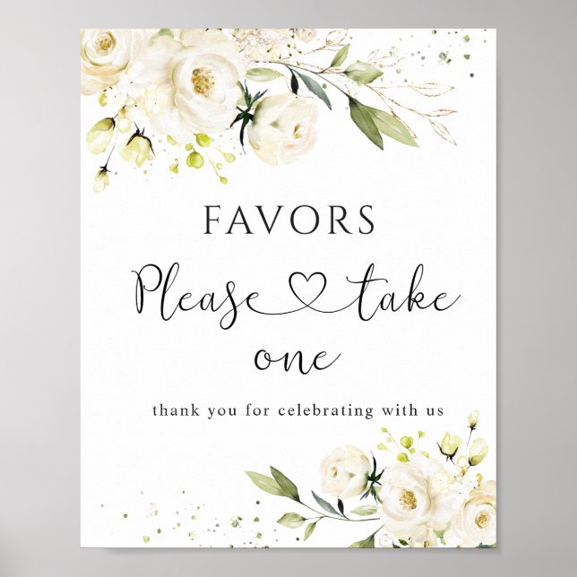 Weiße Rosen Gastgeschenke Hochzeiten Unterschreibe Poster (Vorne)