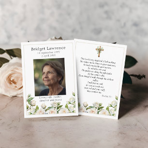 Weiße Rosen Gedenkfotos Psalm 23 Gebetskarte Visitenkarte