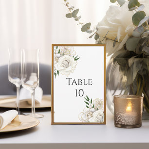 Weiße Rosen Gold Elegante Hochzeit Tischnummernkar