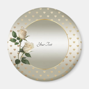 Weiße Rosen Gold Herzen Magnet
