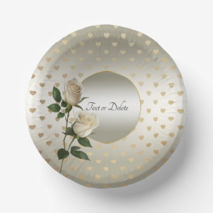 Weiße Rosen Gold Herzen Papier Schalen Pappteller