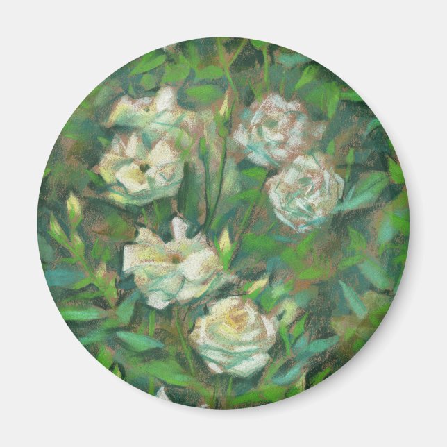 "Weiße Rosen, grüne Blätter", wunderschöne Blume Magnet (Vorne)