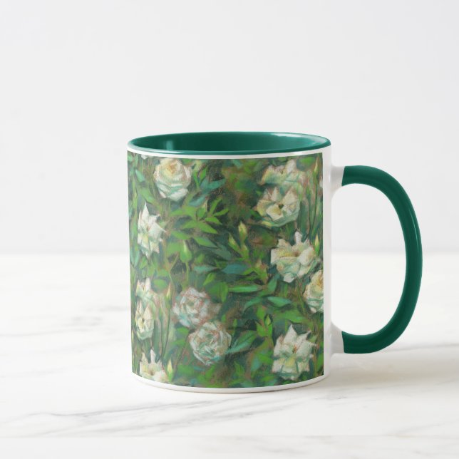 "Weiße Rosen, grüne Blätter", wunderschöne Blume Tasse (Rechts)