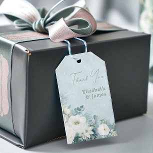 Weiße Rosen Hellebores Silber-Eukalyptus-Hochzeit Geschenkanhänger