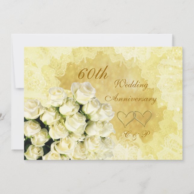 Weiße Rosen, Herz 60. Hochzeitstag Einladung (Vorderseite)