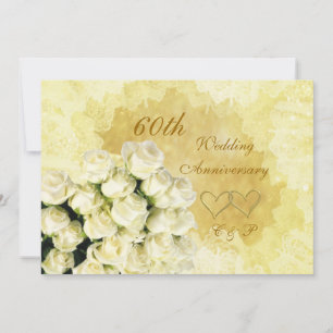 Weiße Rosen, Herz 60. Hochzeitstag Einladung