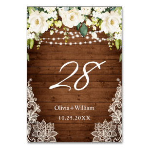 Weiße Rosen Hochzeit Landhausstil Tischnummer