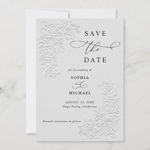 Weiße Rosen Hochzeit Save the Date mit Faux-Prägun Einladung