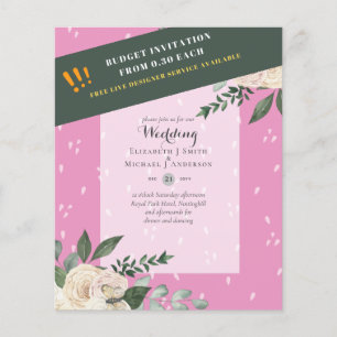 Weiße Rosen Hochzeitskarten mit kleinstem Budget Flyer