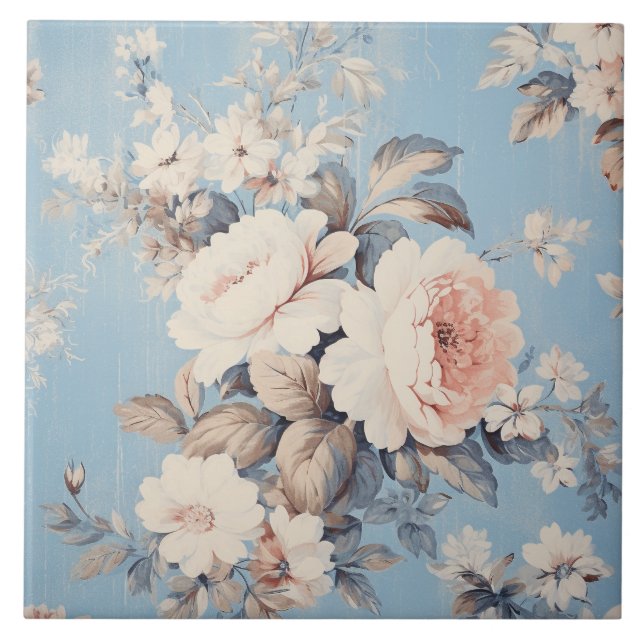 Weiße Rosen im rustikal-blauen Hintergrund Fliese (Vorderseite)