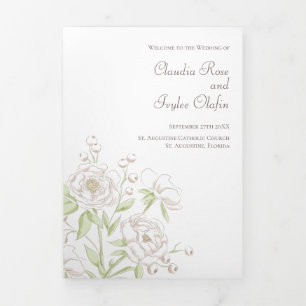 Weiße Rosen-Klassische Hochzeitsprogramme Dreifach-gefaltete Programmkarte