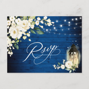 Weiße Rosen Königlich Blau Holz RSVP Mahlzeit Wahl Postkarte