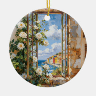 Weiße Rosen Meerblick-Ornament Keramik Ornament