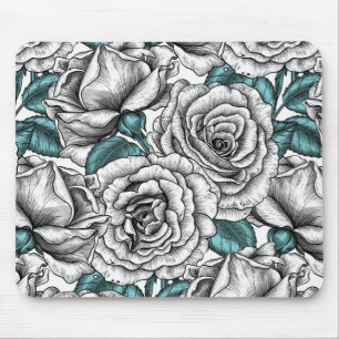 Weiße Rosen mit blauen Blätter Mousepad