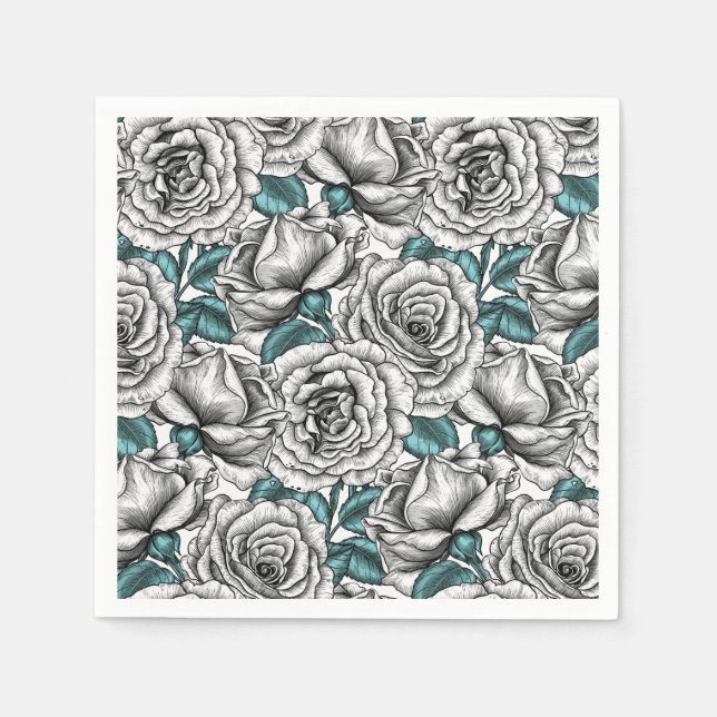 Weiße Rosen mit blauen Blätter Serviette (Vorderseite)