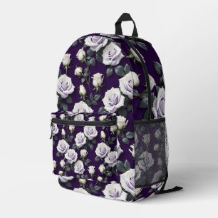 Weiße Rosen mit hohem Kontrast auf tiefem königlic Bedruckter Rucksack