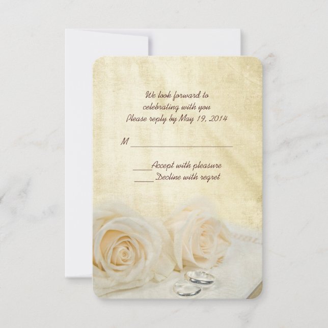 Weiße Rosen mit Ringen UAWG RSVP Karte (Vorderseite)