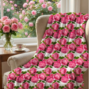 Weiße Rosen mit rosa Blüten Fleecedecke