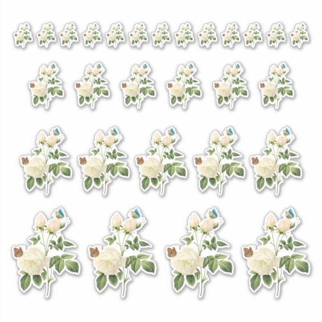 Weiße Rosen mit Schmetterlingsklebern Aufkleber (Vorderseite)