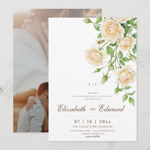 Weiße Rosen Moderne Elegante Blumenhochzeit Einladung
