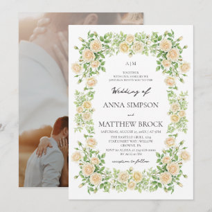 Weiße Rosen Moderne Elegante Klassische Hochzeit  Einladung