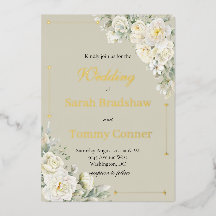 Weiße Rosen moderne Folien-Hochzeitseinladung