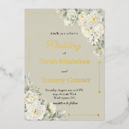 Weiße Rosen moderne Folien-Hochzeitseinladung Folieneinladung