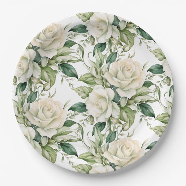 Weiße Rosen Pappteller (Vorderseite)