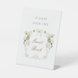 Weiße Rosen Rahmen Gästebuch Podest Schild