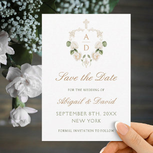 Weiße Rosen Rahmen Religiöse Hochzeit Termin vorme Save The Date