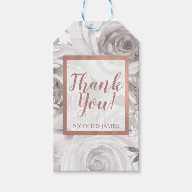 Weiße Rosen Rose Moderne Elegante Hochzeit Geschenkanhänger (Vorderseite)