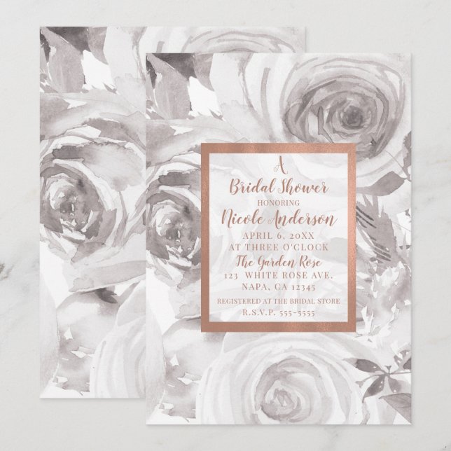 Weiße Rosen Rose Moderne Eleganz Brautparty Einladung (Vorne/Hinten)