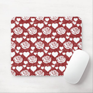 Weiße Rosen rote Glitter Blumen Liebhaber Floral Mousepad