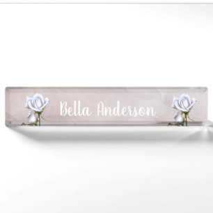Weiße Rosen Rustikale Blumen Elegantes Shabby Chic Namensplakette